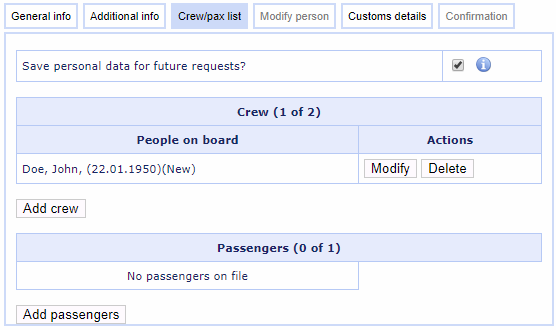 Crew/pax list